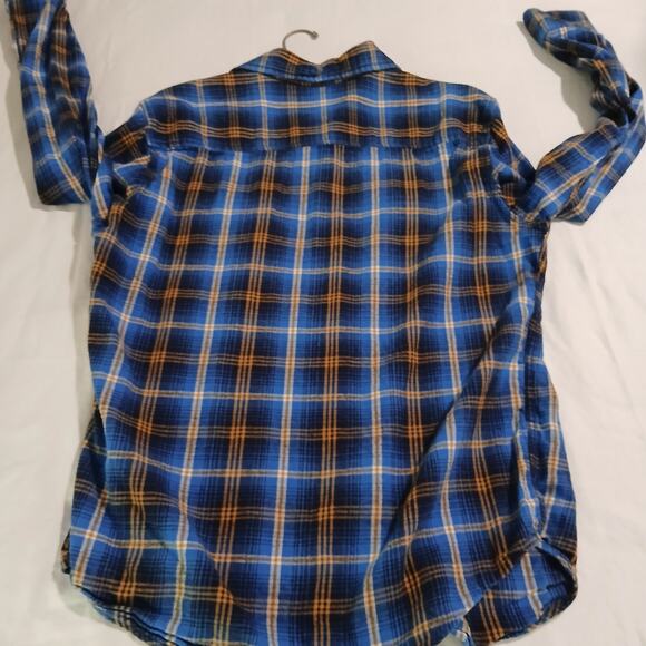 Arizona Small Blue Plaid Long-Sleeved Flannel Shirt 100% Cotton Two Pocket - Picture 5 of 12